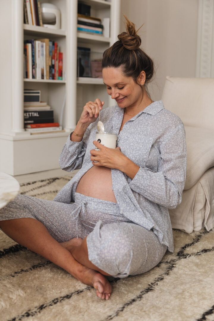 pregnant woman eating ice cream